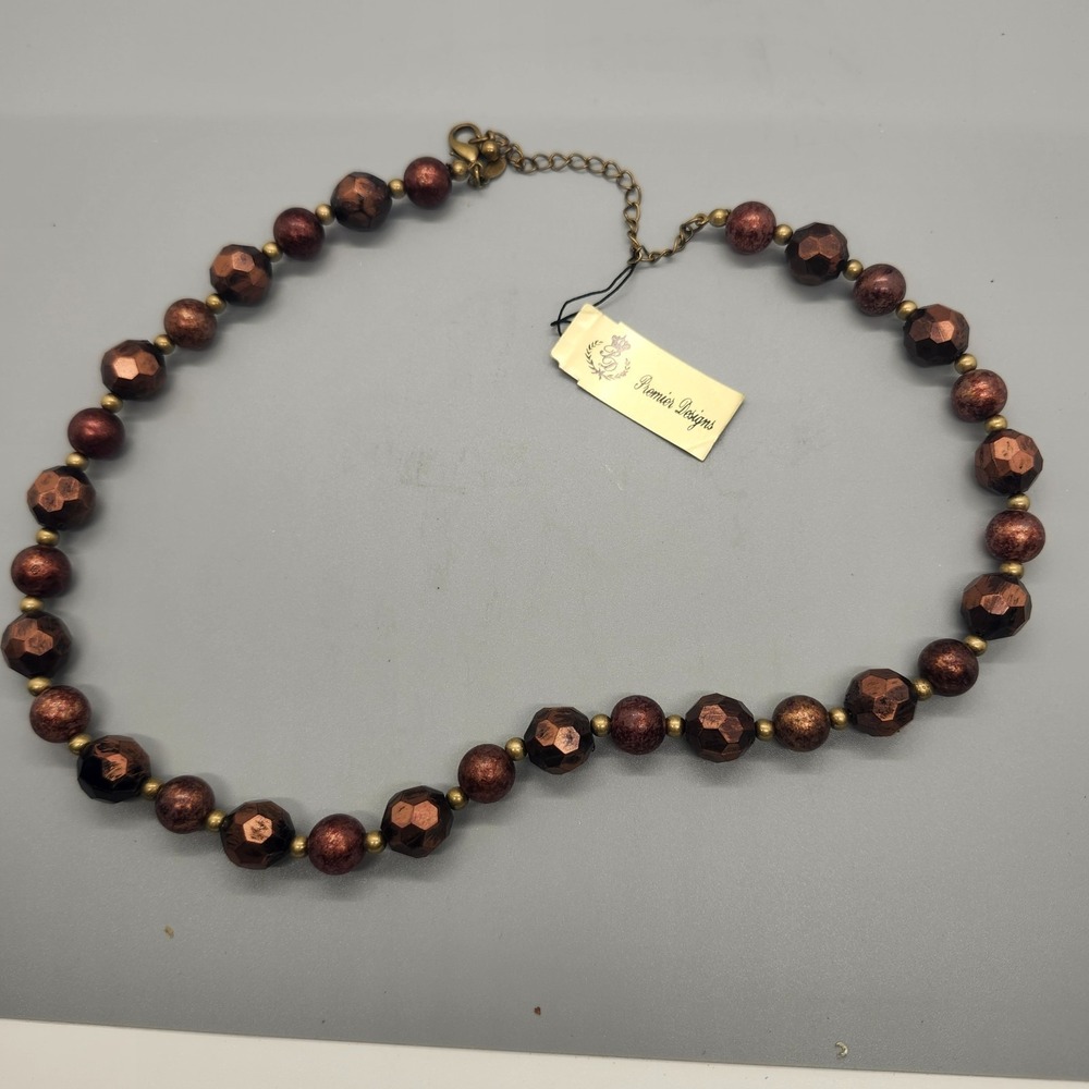 Premier Designs Newberry Antiques Matte Brass Necklace‎ Burgundy Tone Retired